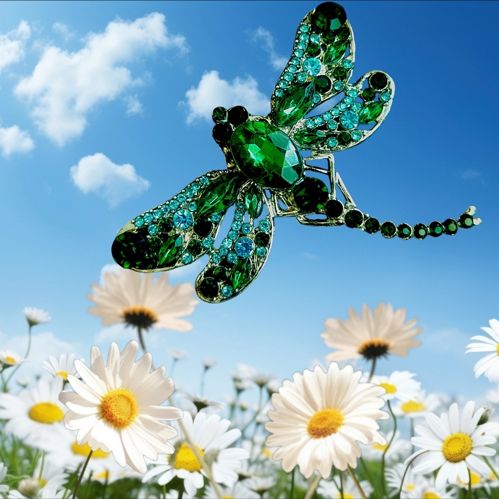 Elegant Green Dragonfly Brooch
